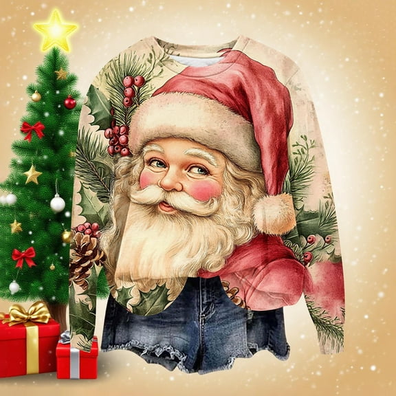 AINIYS Christmas Sweatshirt for Women Santa Pullover Cute Crewneck Xmas Shirts Funny Printed Graphy Sweatshirts Watermelon Red Pullover for Women _c L