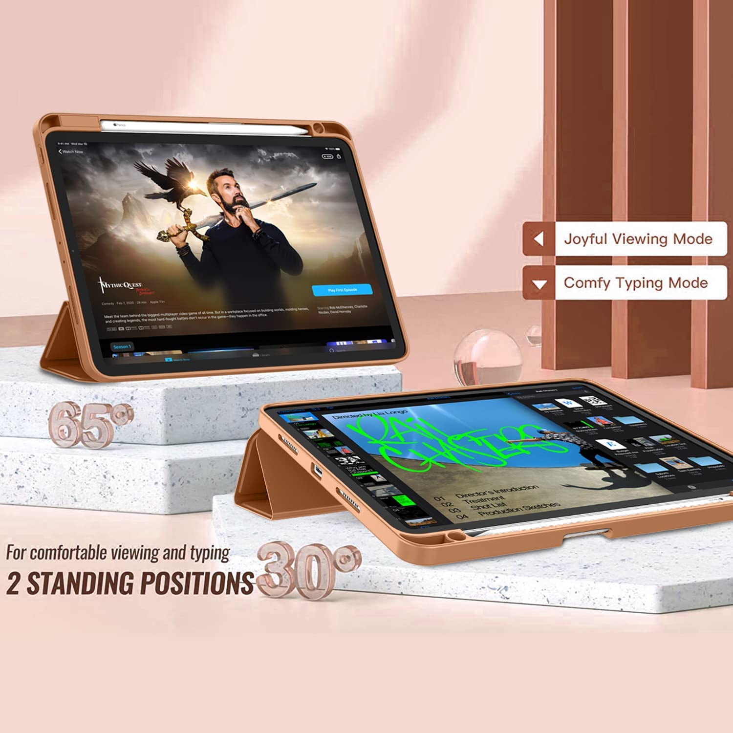 HCTian New iPad Pro 12.9 Inch Case 2022/2021/2020(6th/5th/4th Gen) with Pencil Holder,Smart Case [Support Touch ID and Auto Wake/Sleep] with Auto 2nd Gen Pencil Charging