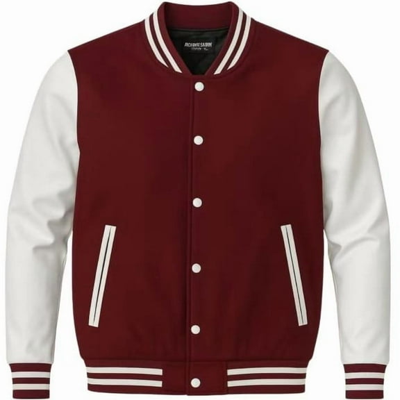 Men's Solid Plain Varsity Buttoned Original Leathered Thick Jacket