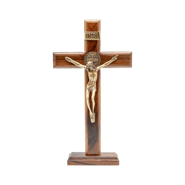 Crucifijo para intercesión, pared o mesa, cruz de madera con San Benito, 25 cm