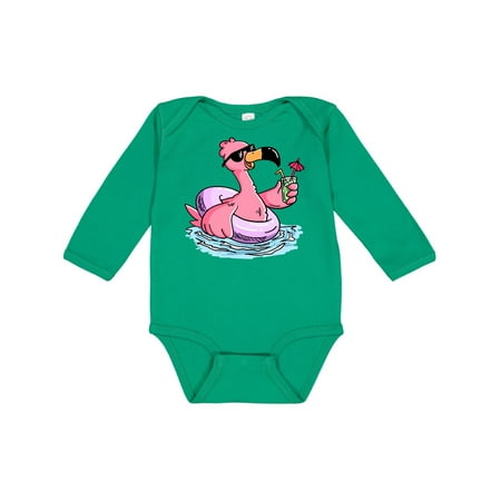 

Inktastic Flamingo with Sunglasses Pool Float and Drink Gift Baby Boy or Baby Girl Long Sleeve Bodysuit