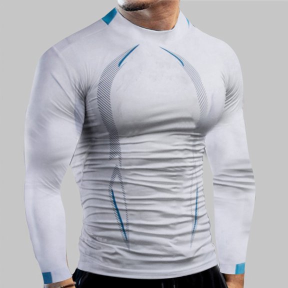 Men's Shapewear Autumn Winter High Elasticity Breathable Sports Compression Long Sleeve Pattern Fitness Top White XXXXL