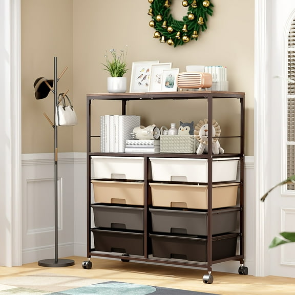 GUILIN 8 Drawers Rolling Storage Cart With Top, Multipurpose Utility Cart With Opening Shelf & Lockable Wheels, Storage Drawer Cart Organizer For Home Office Craft Room Classroom