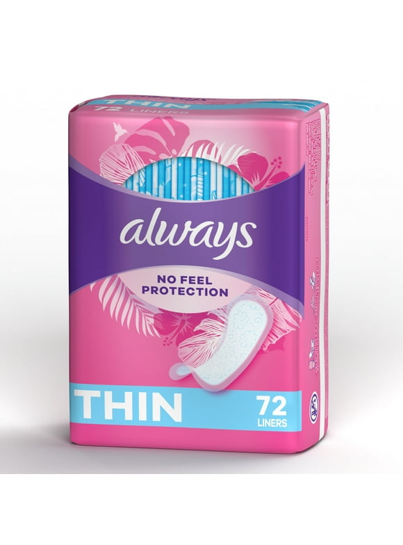Always Thin No Feel Protection Daily Liners Regular Absorbency Unscented, 72 Ct