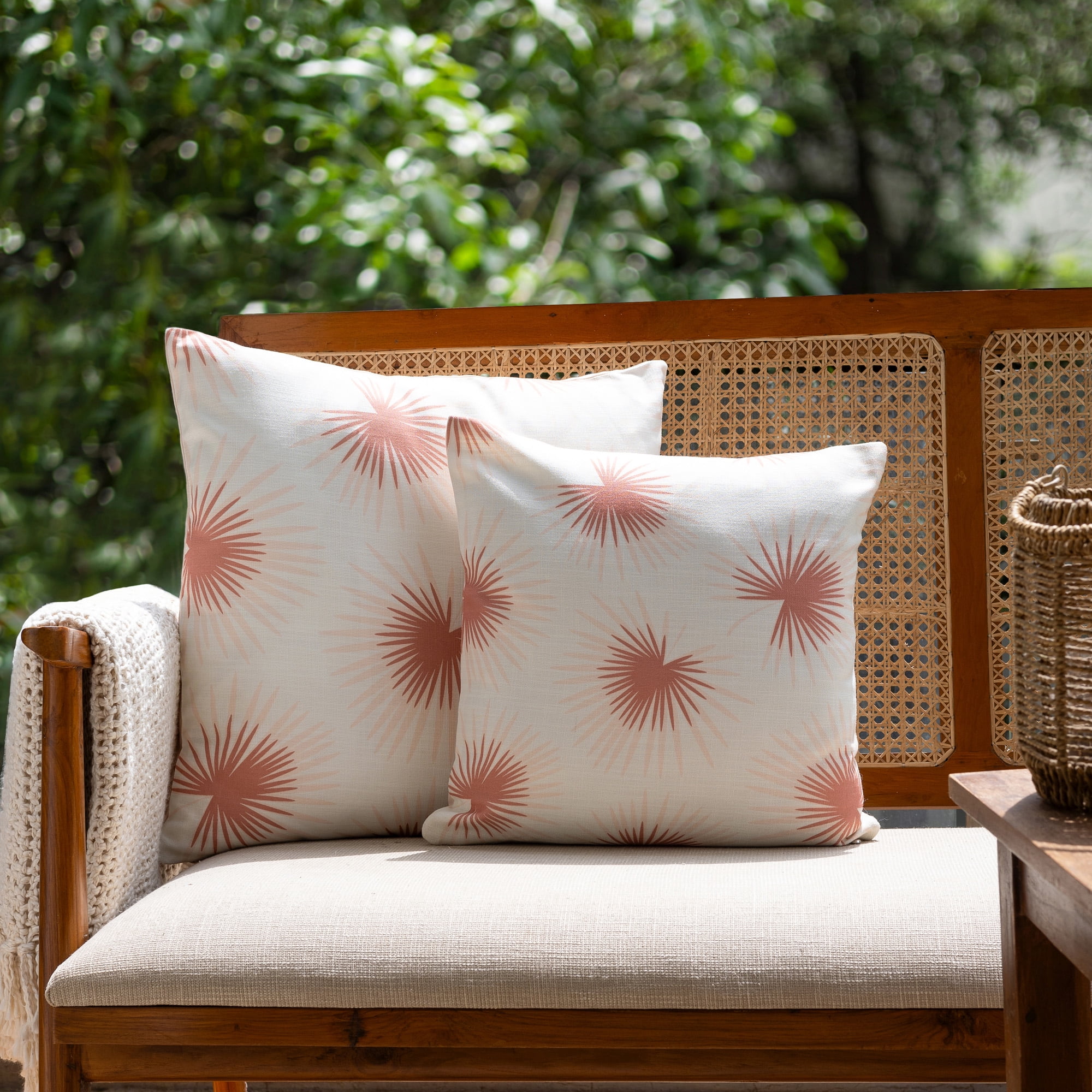 Ox Bay Olympia 22" x 22" Red/White Palm Leaf Tropical Indoor/Outdoor Decorative Throw Pillow Cover