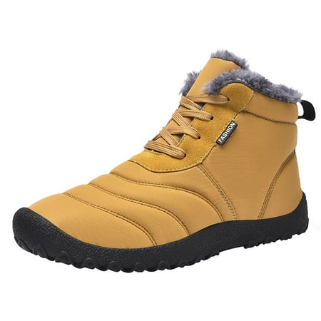 

KIJBLAE Men s Winter Snow Boots Warm Fleece Lined Waterproof Non-Slip Ankle Boots Outdoor Shoes Brown
