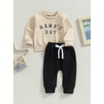 thumbnail image 3 of Cenuakty Baby Boy 2 Piece Outfits Letter Embroidery Long Sleeve Sweatshirt and Elastic Pants for Toddler Fall Tracksuit, 3 of 9