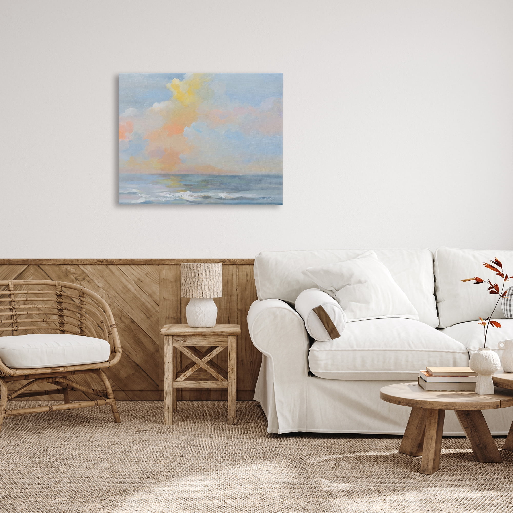 Stupell Industries Sea & Pastel Clouds Landscape Painting Gallery Wrapped Canvas Art Print Wall Art, 40 x 30