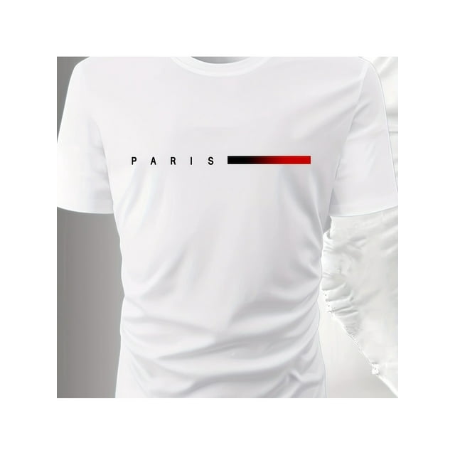 Camiseta deportiva informal de manga corta para hombre con estampado "PARÍS" y rayas horizontales. Camiseta de verano holgada con cuello redondo. Tejido transpirable para uso diario y salidas. Lavar s