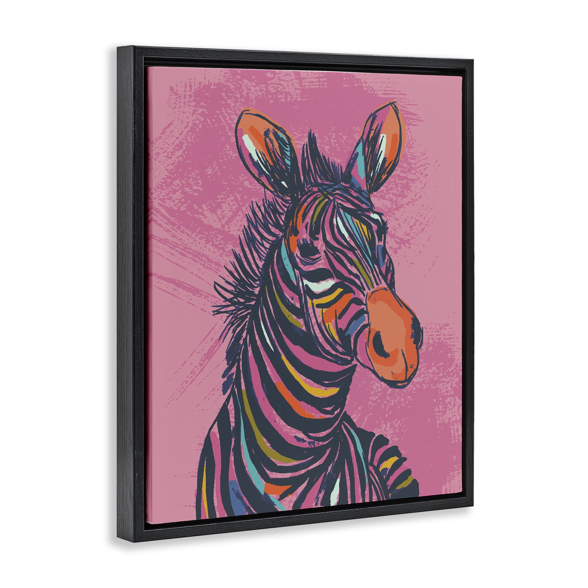 Stupell Industries Bright Stripes Zebra Animals Painting Black Floater Framed Canvas Art Print Wall Art, 17 x 21