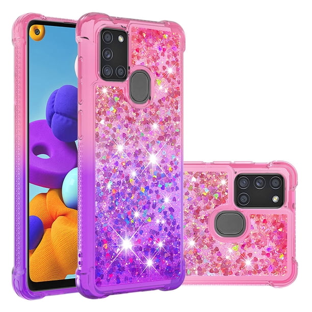 Funda para Samsung Galaxy A21S Transparente con Brillos Carcasa Protectora Antigolpes con Glitter Brillante