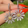 thumbnail image 2 of Exquisite Silver Daisy Flower Sunflower Stud Earring Crystal Earring Fashion Sunflower Hoop Dangle Earrings for Wedding, 2 of 7