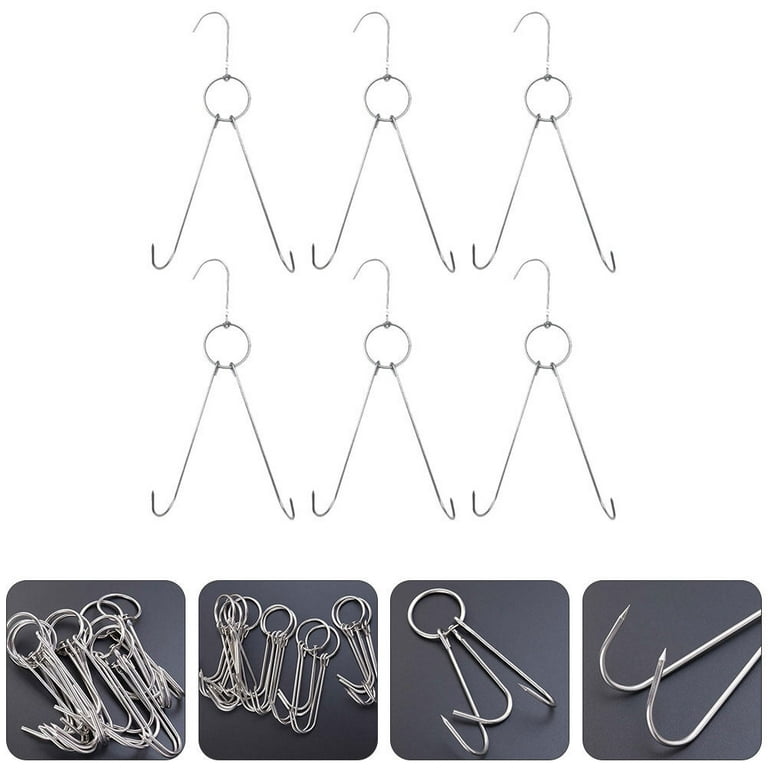 6pcs Stainless Steel Meat Hooks Meat Hangers Kitchen Poultry Hooks Hanging Roast Chicken Hooks, Size: 24.5X5.6X0.35CM, Silver