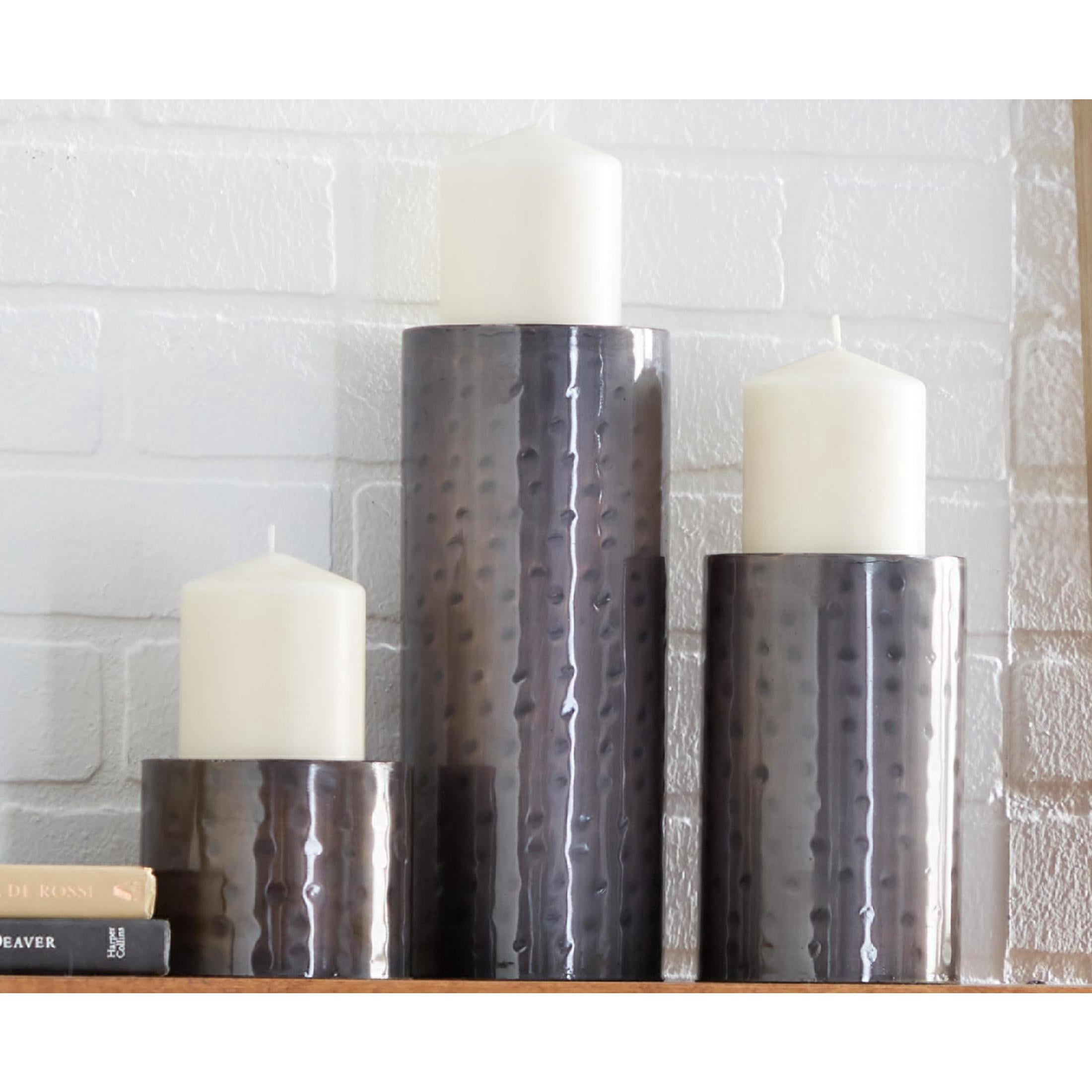 DecMode 3 Candle Brown Metal Handmade Pillar Candle Holder, Set of 3