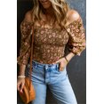 thumbnail image 5 of Women's Green Floral Print Shirred 3/4 Sleeve Off Shoulder Blouse, 5 of 5