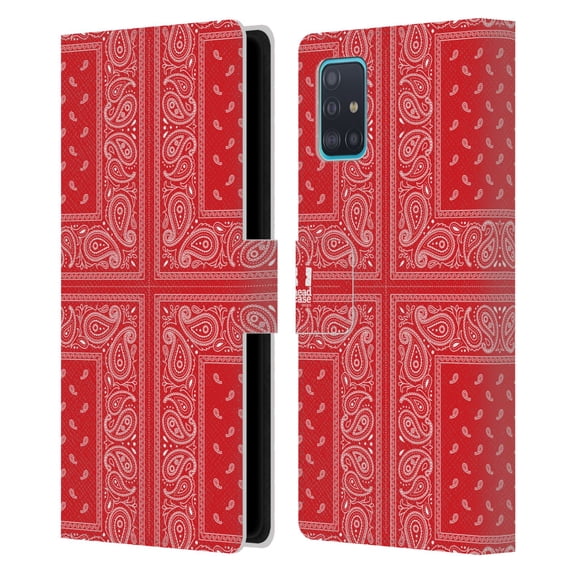 Head Case Designs Classic Paisley Bandana Cross Red Leather Book Wallet Case Cover Compatible with Samsung Galaxy A51 (2019)