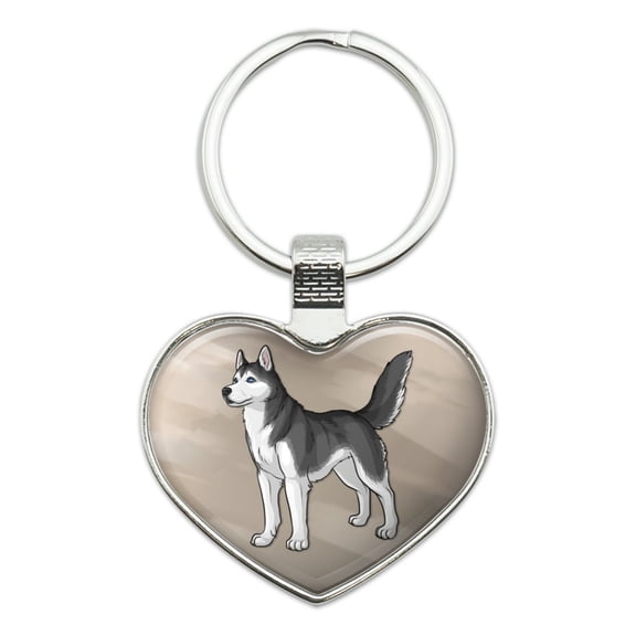 Siberian Husky Pet Dog Heart Love Metal Keychain Key Chain Ring