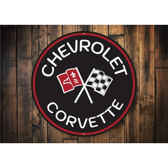Chevy Corvette Car Novelty Sign, Metal Wall Decor - 12" Round