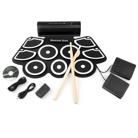 Best Choice Products Foldable Electronic Drum Set Kit, Roll-Up Drum Pads with USB MIDI, Built-in Speakers, Foot Pedals, Drumsticks Included - (Best Electronic Drum Kit For Recording)