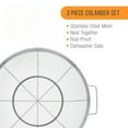 thumbnail image 4 of 3-Piece Stainless Steel Colander Set with Fine Mesh Strainer Baskets, Nesting 3qt, 4qt, 5qt Sizes for Kitchen Draining and Rinsing, 4 of 8