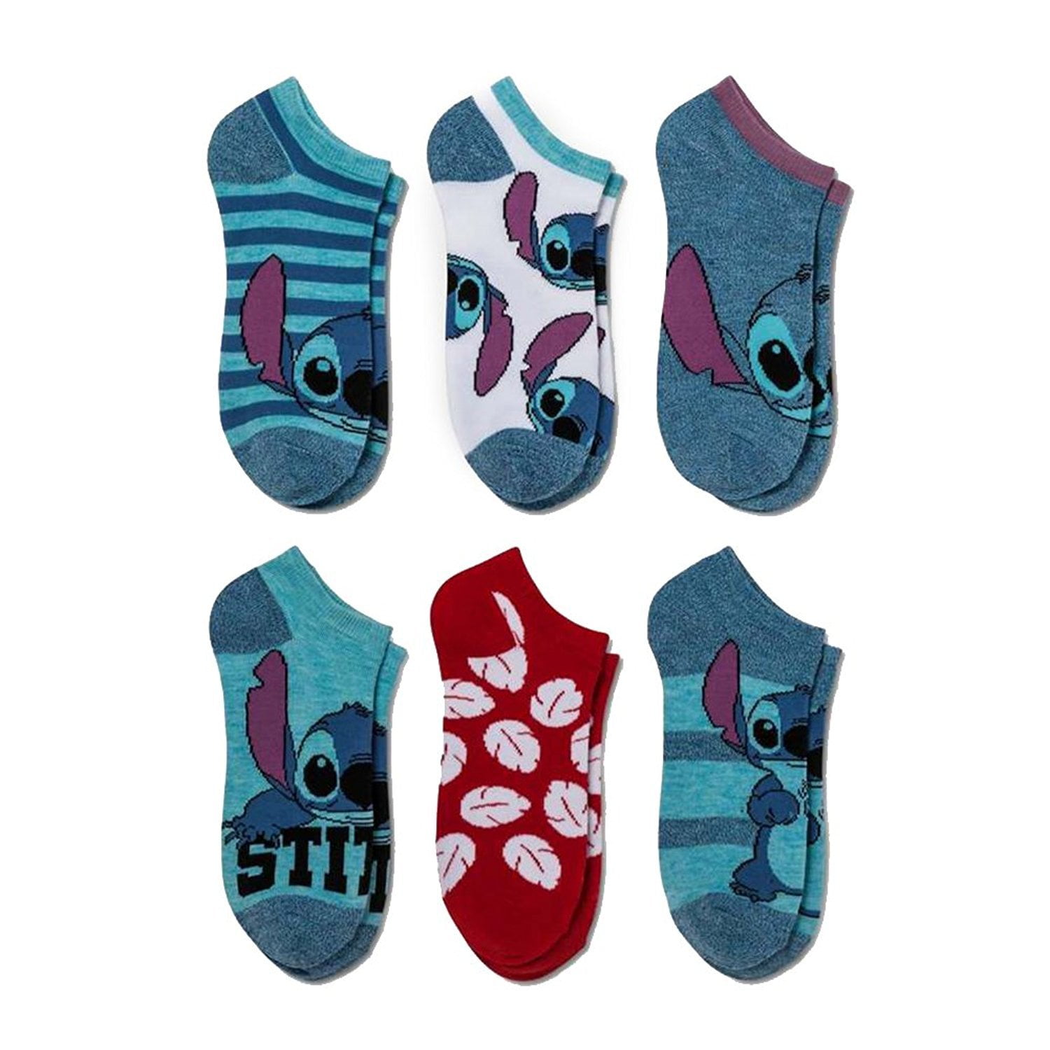 Disney Lilo & Stitch Blue NoShow Socks 6 Pair
