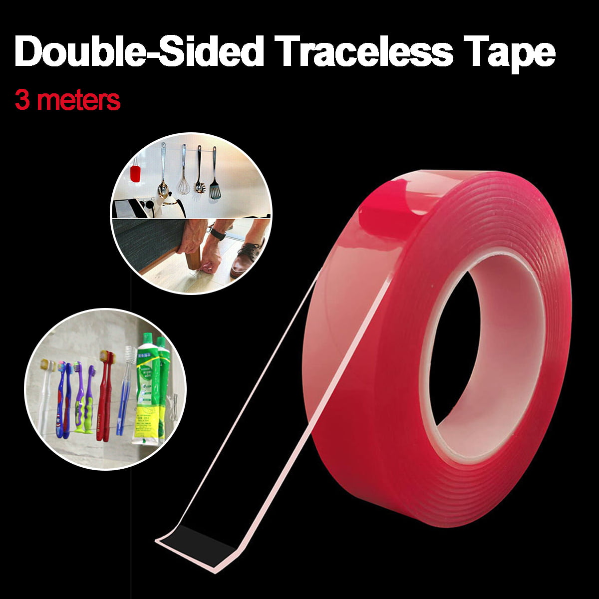 Double Sided Adhesive Tape, Transparent Strong Adhesive Traceless Removable and Reusable Anti