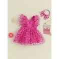 thumbnail image 3 of Bagilaanoe Newborn Baby Girls Summer Romper Dress Heart Print Fly Sleeve Bodysuit Headband 3M 6M 12M 18M Infant A-line Tulle Princess Dresses, 3 of 9