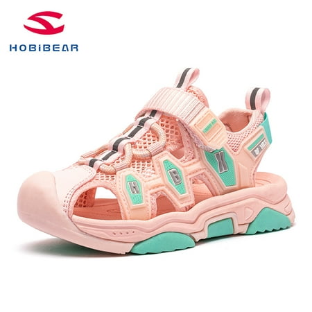 

HOBIBEAR Toddler Kids Girls Pink Closed-Toe Outdoor Sport Sandals Soft Sole Anti-slip Hook & Loop Fastener Shoes