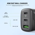 thumbnail image 2 of 20W Dual USB-C PD 3.0 Power Delivery + 18W Quick Charge 3.0 Wall Charger - Black, 2 of 4