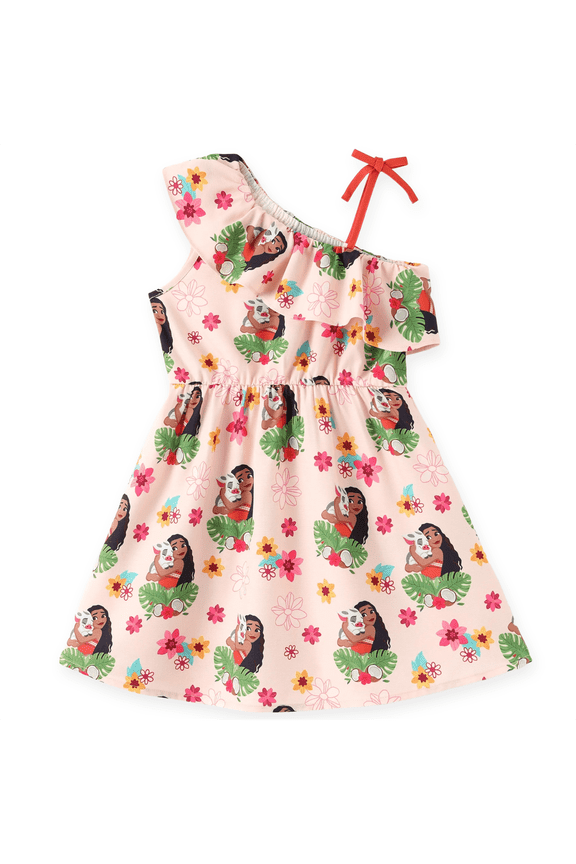 Moana Girls Dresses Princess Graphic Ruffled One Shoulder Outfits Sundress Spring Summer Beach Dress