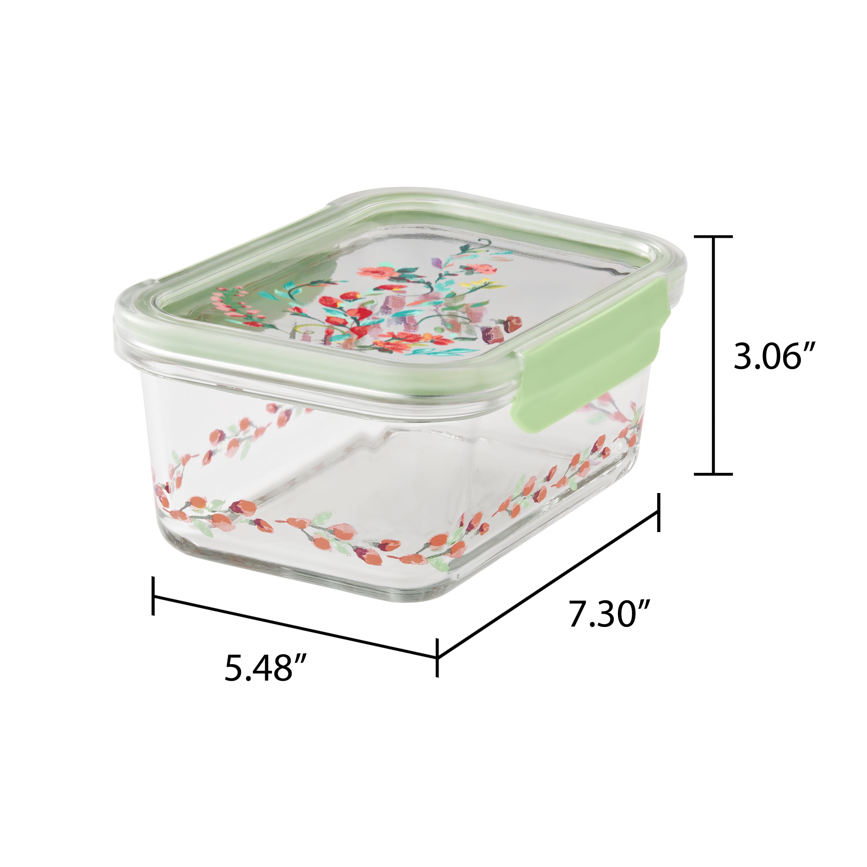 The Pioneer Woman Painted Meadow 4 Pieces 4 Cup Rectangle Glass Food Storage Containers with Tritan Lid. Set of 2