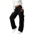 thumbnail image 5 of Women Y2k High Waisted Straight Leg Relaxed Fit Cargo Pants with Pockets Streetwear Concert Dance Outfit Black M, 5 of 6