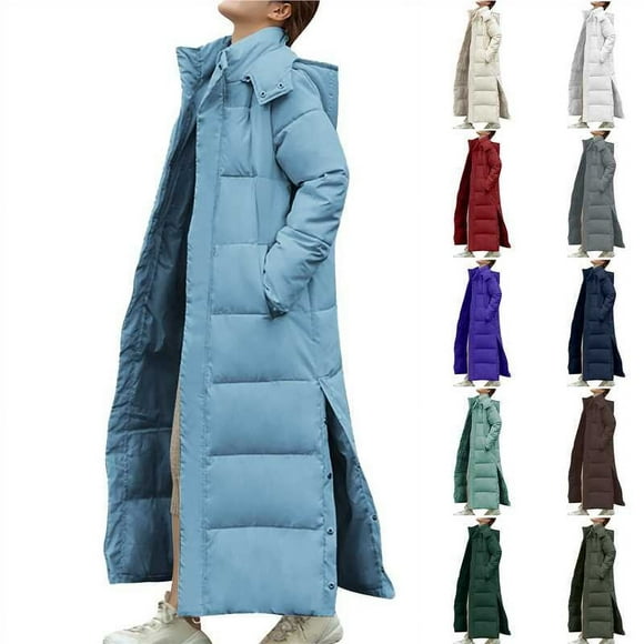 DDAPJ pyju Women's Winter Puffer Jackets Long Down Coats Zip Up Thickened Warm Coat Trendy Parka Outwear with Side Snap on Clearance Purple L