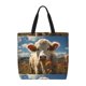 thumbnail image 1 of Disketp Daisy Meadow Cow Bolsa Tote de Lona para Mujer, Bolso de Hombro y Cruzado con Cierre de Cremallera, 1 of 7