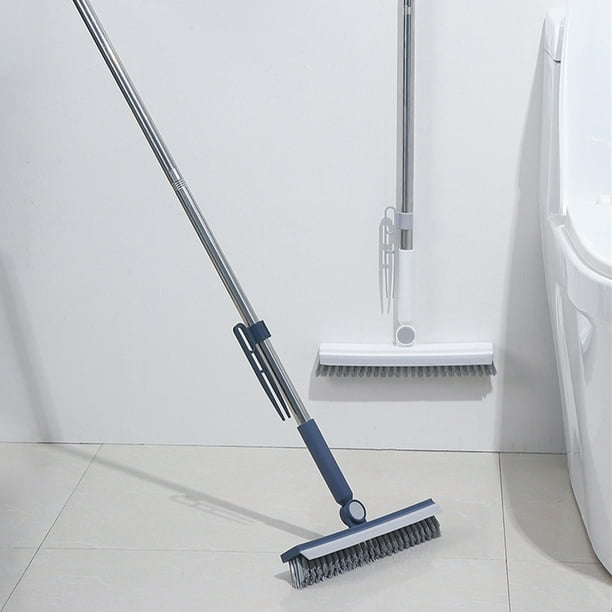 Fiudx Cepillo para Pisos, Mango Largo con Cerdas Rígidas, Agarre Ergonómico, Material Duradero, Limpieza Multifuncional para El Hogar, Uso En Baños y Pisos, Tamaño Compacto, Colores Blanco y Azul.