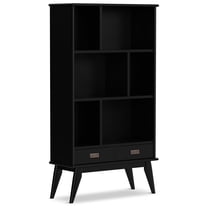 Draper 64 inch x 35 inch Solid Wood Mid Century Modern Wide Bookcase and Storage Unit in Black
