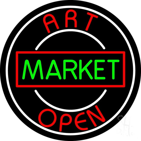 Art Market Open 1 LED Neon Sign 26 x 26 - inches, Clear Edge Cut Acrylic Backing, with Dimmer - Bright and Premium built indoor LED Neon Sign for art gallery, and exhibition.
