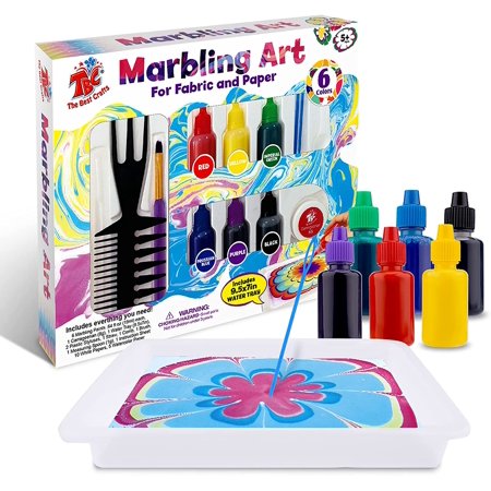 TBC The Best Crafts 6 Colors Marbling Paint Set (19 mL/ 0.64 fl. oz.) with Brush and Comb, Non-Toxic Ideal Art and Craft Painting Kit for Students and Kids