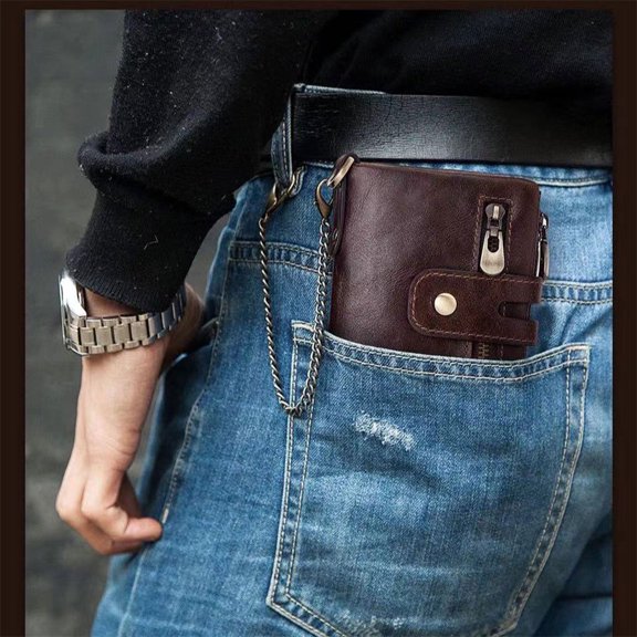 Cartera de bloqueo perfecl Cuero Plegable con Cremallera Café