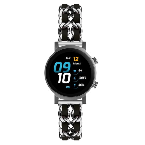 Leather Metal Band Compatible With Ticwatch E3 Band, Stainless Steel Metal Cowboy Chain Style Replacement for Band Ticwatch E3