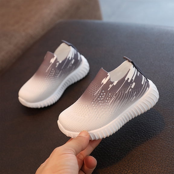 HTHLVMD Gradient Knit Slip On Sneakers, Lightweight Running Flats, Toddler Kid's Gradient Knit Slip On Sneakers Comfortable Lightweight Running Flats Casual Preschool Sports Trainers Shoes, Gray 4.5C
