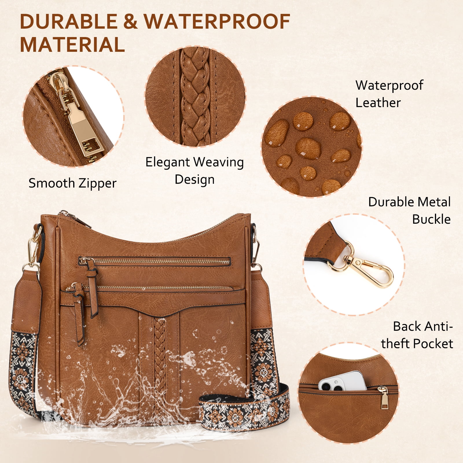 RAINSMORE Roomy Crossbody Bags for Women Trendy Handbags Crossbody Purses Soft Leather Shoulder Bag Lightweight Travel Purse