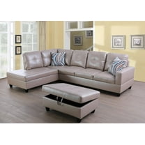 PonLiving Furniture Faux Leather 3 Piece Sectional Sofa Couch Set, L-Shaped Modern Sofa with Chaise Storage Ottoman and Pillows for Living Room Furniture