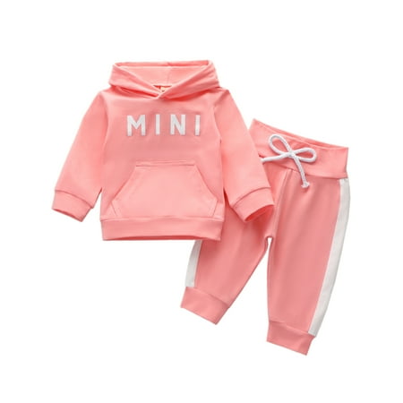 

Sunisery Infant Baby Girls Clothes Set Hooded Kangaroo Pocket Long Sleeve Pullover Pants Pink 18-24 Months