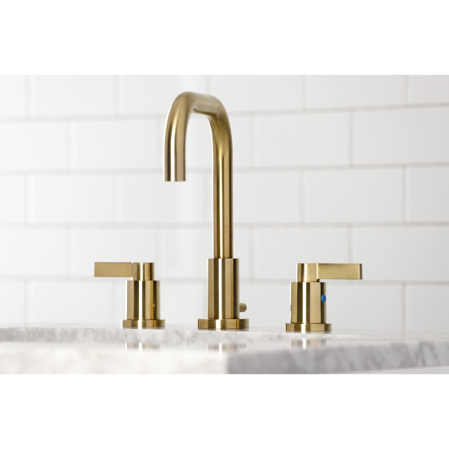 Kingston Brass FSC8933NDL NuvoFusion Widespread Bathroom Faucet with Brass Pop-up, Brushed Brass