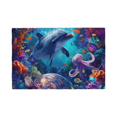 

Placemats Set of 4 Underwater Turtle Dolphin Octopus Place mats for Dining Table Indoor/Outdoor Cute Heat Resistant Washable Table Mats(18 x 12 )
