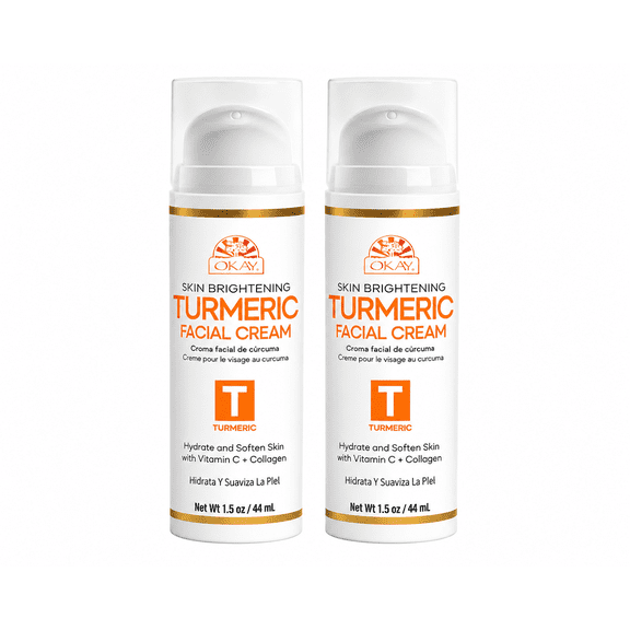 OKAY Turmeric Brightening Facial Cream with Vitamin C & Collagen, Face Moisturizer for Dark Spots, 1.5 oz Each, Pack of 2