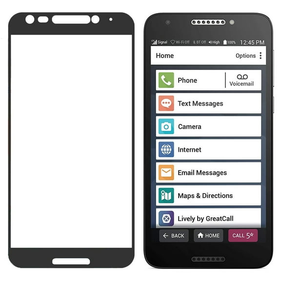 Tempered Glass for Jitterbug Smart2, Nakedcellphone [FULL SIZE] 9H Hard Clear Screen Protector Guard [Scratch/Crack Saver] with Black Trim Border for GreatCall Jitterbug Smart2 Phone