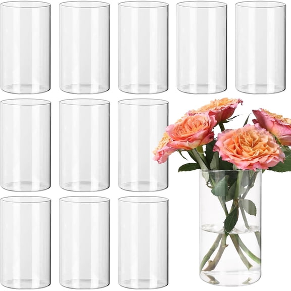 4in Modern Cylinder Glass Vases, Set of 6