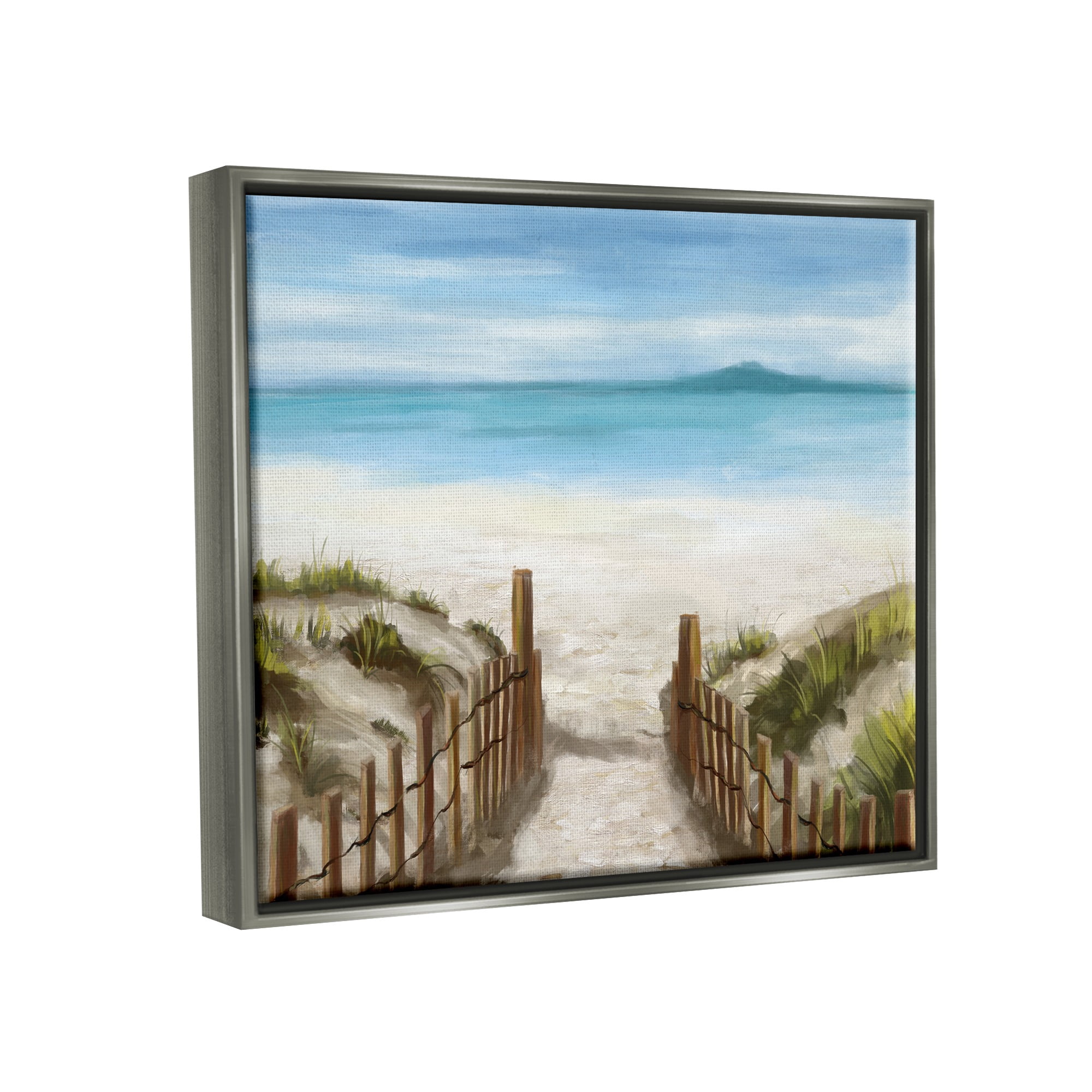 Stupell Industries Beach Pathway to Shore Nature Painting Gray Floater Framed Canvas Art Print Wall Art, 31 x 25